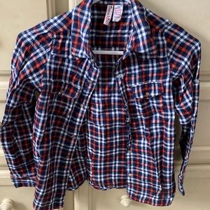 Red,white & blue plaid casual shirt. Girls - 12